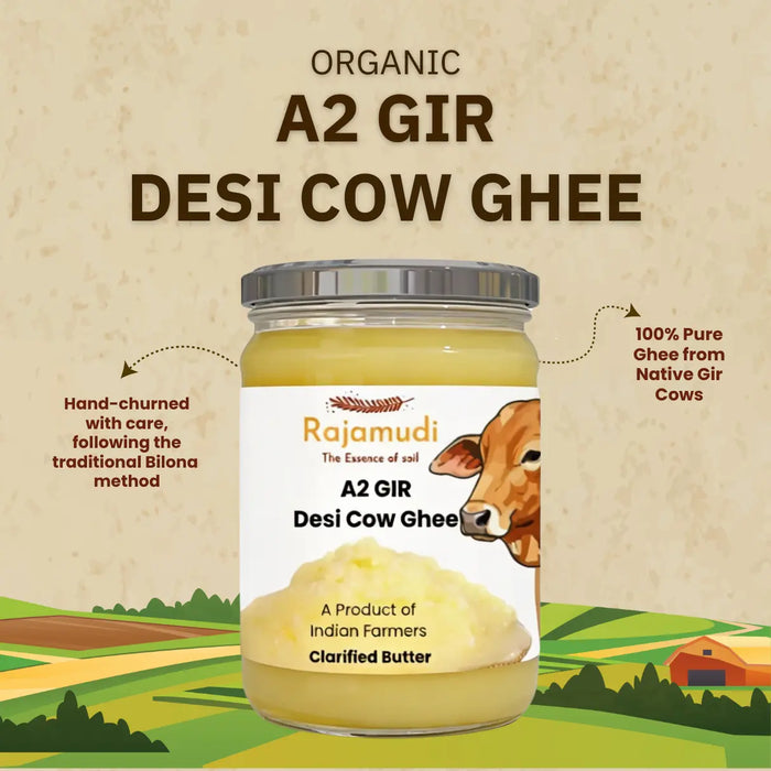 A2 Gir Cow Bilona Ghee — Hand-Churned, Grass-Fed, 100% Pure | Rajamudi Organics