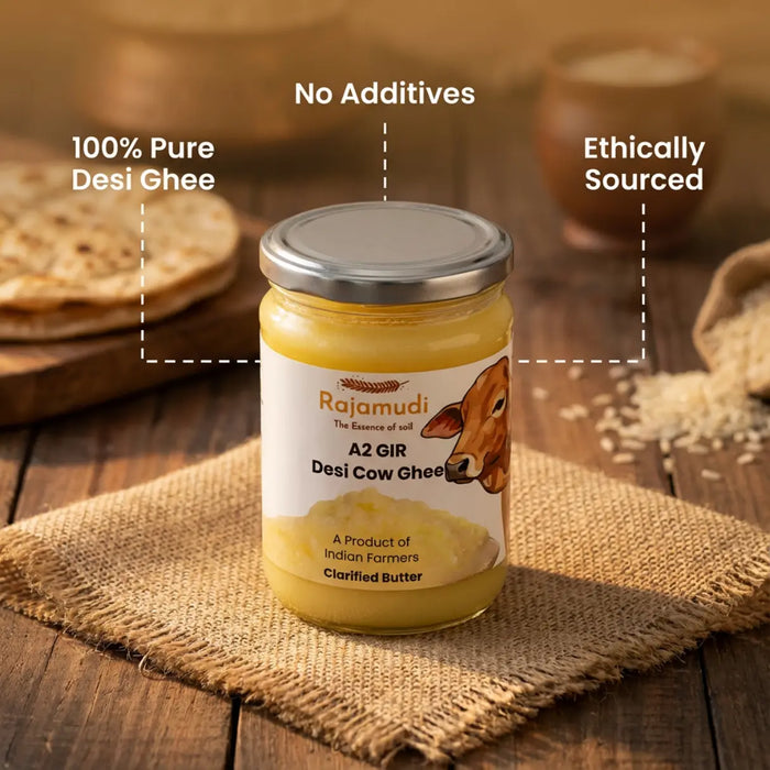 A2 Gir Cow Bilona Ghee — Hand-Churned, Grass-Fed, 100% Pure | Rajamudi Organics