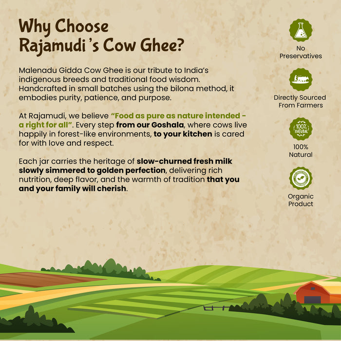 Malenadu Gidda Cow Ghee: Handcrafted Tradition & Nature's Pure Essence in Every Drop.