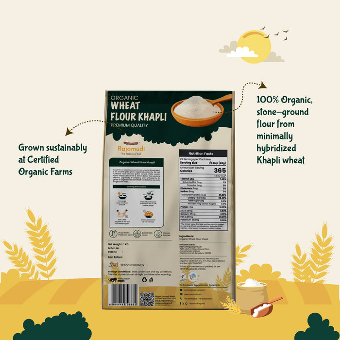 Organic Khapli Wheat Flour | Jave Godhi Hittu | 50% High Fiber | 50% low gluten - Rajamudi Organics