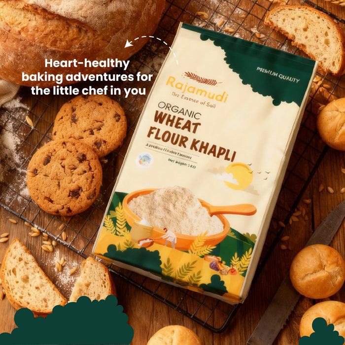 Organic Khapli Wheat Flour | Jave Godhi Hittu | 50% High Fiber | 50% low gluten - Rajamudi Organics