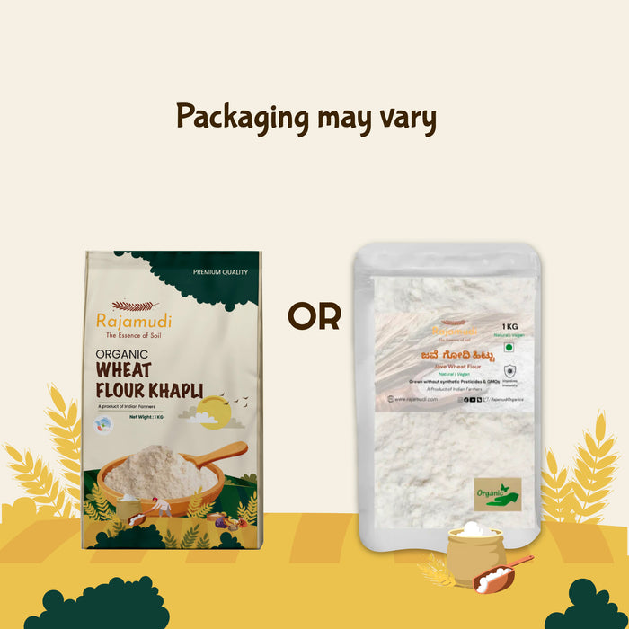 Organic Khapli Wheat Flour | Jave Godhi Hittu | 50% High Fiber | 50% low gluten - Rajamudi Organics